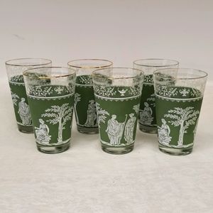 Vintage JEANETTE Jasperware Wedgewood Hellenic sage green set of 6 glasses
